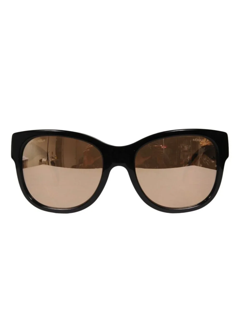 Chanel Womens Mirrored CC Logo Sunglasses 5270 Black Gold Gold Round Oval